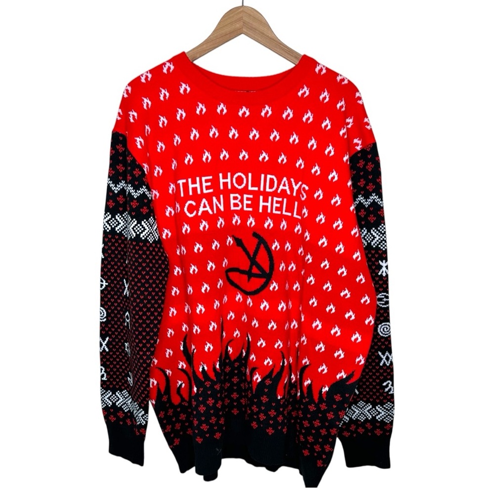 Ugly Christmas Sweater Men's Size XXXL Helstrom Red Flames Goth NWT